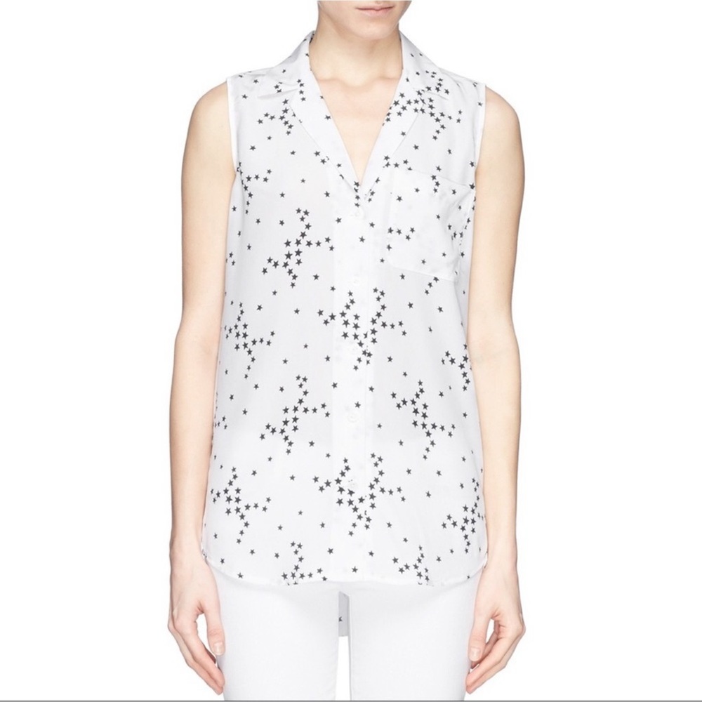 EQUIPMENT White with Blue Stars Sleeveless Keira Silk Top - Sz S